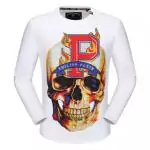 philipp plein couture crew neck sweater pullover big fire skull white